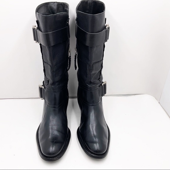 {Vera Wang Lavender} Black Leather Moto Boots - Picture 10 of 16